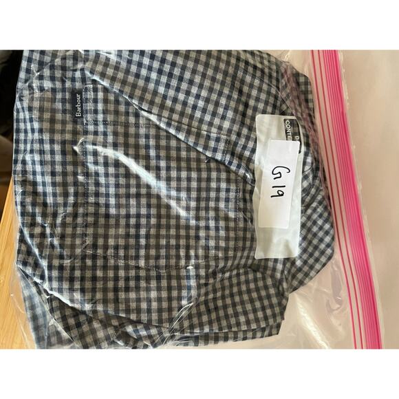 Barbour Men's XL Button Down Shirt Tailored Fit Long Sleeve Checker Gray Pocket - Picture 16 of 16